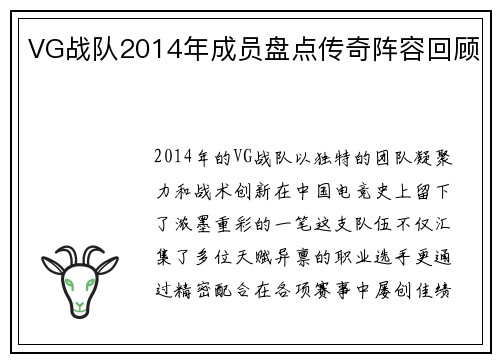 VG战队2014年成员盘点传奇阵容回顾