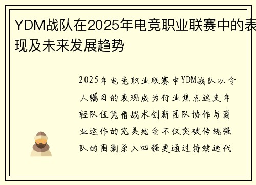 YDM战队在2025年电竞职业联赛中的表现及未来发展趋势